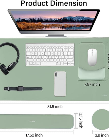 MOSISO Keyboard Mouse Pad Set, Large Gaming Mouse Pad&Rectangular Keyboard Wrist Rest&Mousepad with Wrist Rest&Coaster, Ergonomic Non-Slip&Easy Typing Pad with Curved Silicone Lining, Antique Green