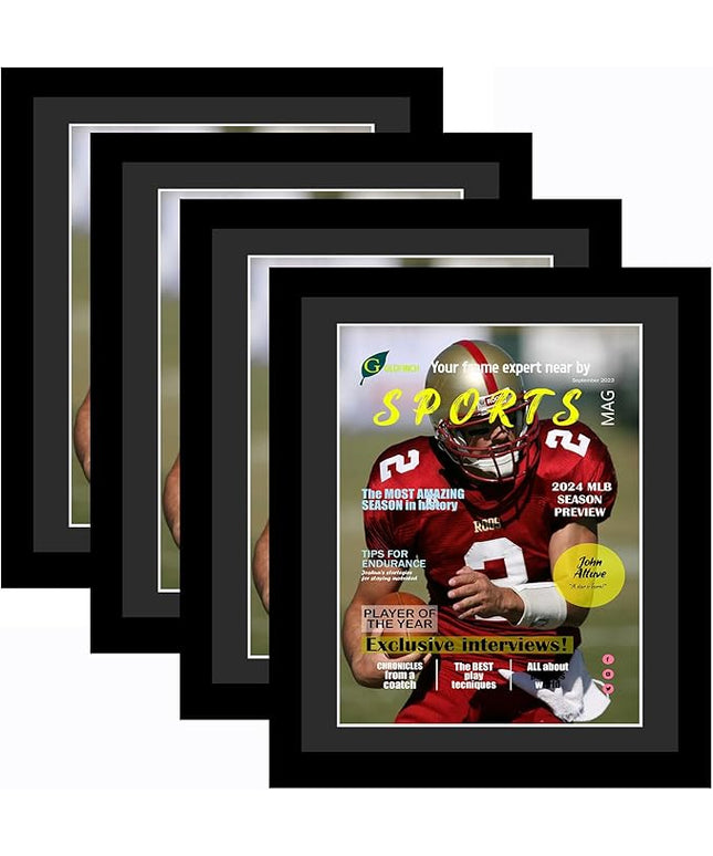 Goldfinch 4 Packs Sports Magazine Frames Displays Magazines Measuring 8 x 10.5 inches with Black Core Matting,Suitable for 1994-Current Collector's Edition Sports Magazines with Installed Hangers
