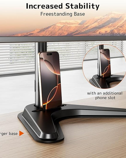 Triple Monitor Stand, Heavy Fully Adjustable Motion Mount Fits 3 Screens up to 27 inche, Free Standing Desk Stand with Base and Cable Management, 22 lbs Weight Capacity per Arm, Black