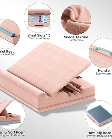 Laptop & Tablet Desk for Lap with Cushion, Computer Lap Desk Laptop Pillow for Couch, Bed, Car, Adjustable Computer Pillow Stand As Carrying Case for up to 15'' PC/Mac, Tablet, iPad, Kindle, Pink