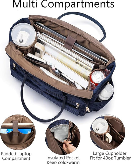 Teacher Bags for Women, 15.6 inch Laptop Work Tote Nurse Bible Bag Quilted Shoulder Handbag for Work, Daily, School, Travel