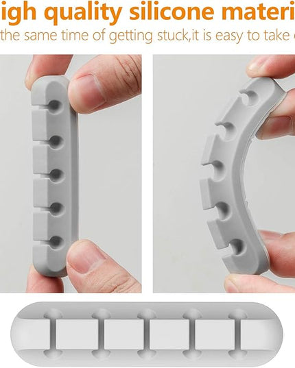 Desk Accessories for Charging Organizer - 5 Packs Grey Computer Desk Accessories and Adhesive Cord Organizer for Cable Holder Cleans Up Messy Wires at Home, Car and Office (7-5-3-1-1 Slots)
