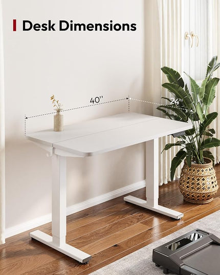 SANODESK Standing Desk Height Adjustable Electric Stand up Desk 40x24 Inches Sit Stand Home Office with Splice Board, White Frame/White Top