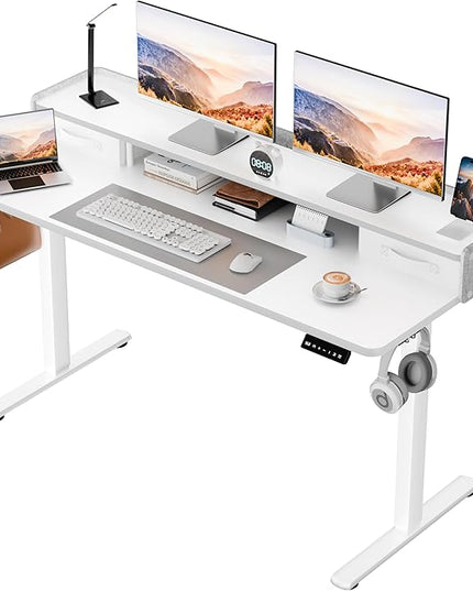 Homall Electric Standing Desk with 2 Drawers, Adjustable Height Computer Desk with Storage Sit Stand Table with Storage Shelf and Splice Board Quick Install for Home Office (White, 48 Inch)