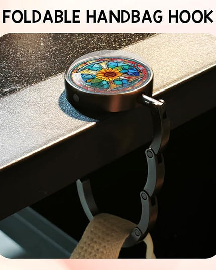 YAZMEEN Stained Glass Initial Foldable Purse Hook for Table, Stained Glass Letter X, Women's Handbag Hanger Holder, Portable Purse Table Hanger, Funny Desk Hook Gifts for Mom Wife Sister Friend BFF