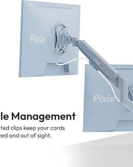 Pixio PS1D Wave Blue Dual Monitor Arm Stand Desk Mount - Fits up to 32 inches Monitors and up to 19.8lbs. VESA Compatibility and Integrated Cable Management
