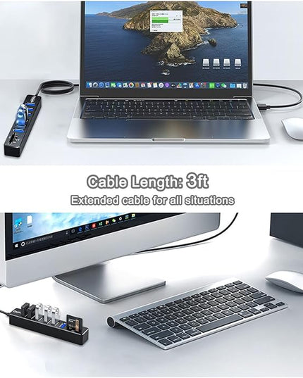 USB Hub with SD/TF Card Reader, VIENON 8 in 1 USB Extender USB Splitter with SD/Micro SD Memory Card Reader and 6 USB 2.0 Ports for PC, Laptops, Surface Pro, MacBook, iMac Pro-3FT