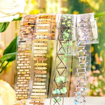 MiyouLuna 6 Rolls Garden Path PET Scrapbook Tapes, Landscaping Tape with Fence, Vines, Brick & Ladder Designs for Journaling & Scrapbook Supplies, Includes Decorative Clip
