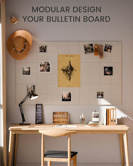 Large Felt Bulletin Board 36"x24", 6-Pack 4-Compartment Wall Organizer, Cork Board Alternative with 60 Removable Adhesive Tabs, Modular Felt Panels for Home Office, Classroom and Study-Oatmeal