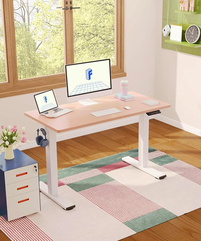 FLEXISPOT EN1 One-Piece Standing Desk, 48"x24" Seamless Desktop Electric Height Adjustable Desk for Home Office, Multi-Monitor Setups & Easy Assembly, Pink