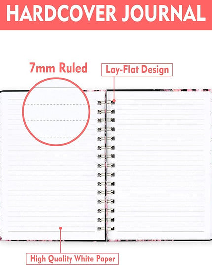 Spiral Journal Notebook for Women, Hardcover A5 College Ruled Notebook, 60 Sheet, Thick Paper, Cute Lined Journal for School, Office & Work, 6 x 8.4 in(Cherry Blossoms Spring)