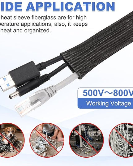 uxcell Insulation Cable Protector,22mm/0.87 Inch-5m/16 Feet High Temp Fiberglass Sleeve Black