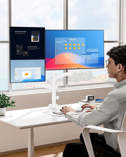 Dual Monitor Stand for Desk, Taller Monitor Arms for 2 Screens up to 32 inch, Ergonomic Adjustable Full Motion Double Computer Monitor Mount, Holds 4.4-22lbs, VESA 75/100mm, White, Freelift