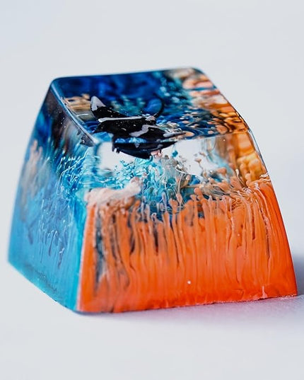 Manta Ray Artisan Keycap Blue Orange Ocean Coral R1 SA Profile Custom Sea Creatures Keycaps 1U ESC Handmade Gaming Resin Key Cap Cherry MX Switch Compatible Mechanical Keyboard Manta Ray Lover Gift