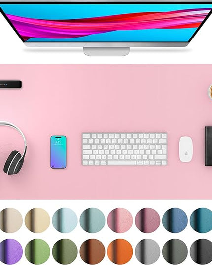 Aothia Leather Desk Pad Protector, Mouse Pad, Office Desk Mat, Non-Slip PU Leather Desk Blotter, Laptop Desk Pad, Waterproof Desk Writing Pad for Office and Home (36" x 17", Fairy Pink)