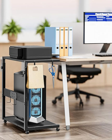 JANE EYRE PC Tower Stand - Adjustable Computer Tower Stand with Charging Station CPU Holder with Wheels for Home Office Gaming, Upgraded Larger Size 25.9" to 34.9" Height