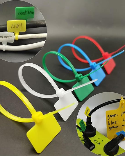 Cable Marker Tie Tags, 204Pcs Self-Locking Zip Tags Write on Label, Nylon Wire Label Multicolor Network Marking for Home Office-5 Colors/6Inch