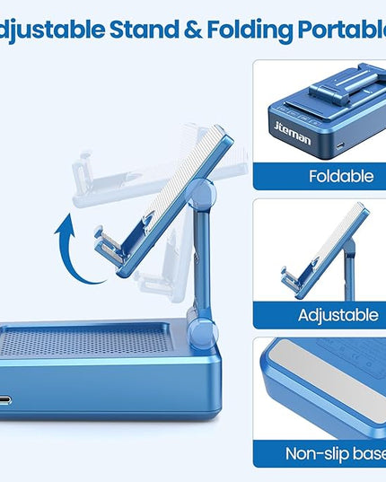 JTEMAN Phone Stand with Wireless Bluetooth Speaker, HD Surround Sound Bluetooth Speaker for Desk Perfect for Home Kitchen Gadgets Gifts,Compatible with iPhone/ipad/Samsung Galaxy(Blue)
