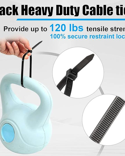 Reallnaive 500 Pcs 8 Inch Zip Ties Heavy Duty 120 Lbs Tensile Strength Black Nylon Wire Cable Ties Bulk for Indoor Outdoor