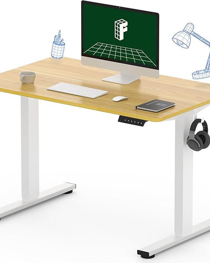 FLEXISPOT One-Piece Electric Standing Desk, 40 x 24 Inches Adjustable Desk with Seamless Desktop, Memory Controller Height Adjustment (White Frame + Maple Desktop, 2 Packages)