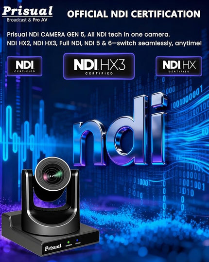 Prisual NDI PTZ Camera Gen 5, 30X Optical Zoom, AI Auto Tracking, 3G-SDI USB LAN PoE HDMI PTZ Camera for Church Broadcast Education Events (Official NDI 6 & NDI HX3 Certified) TEM-30N PRO