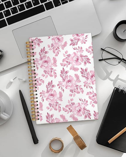 Floral Notebook Journal, pink Floral Botanical Notebook, Flower Notebook, Pink Girly Notebook, Preppy Gifts for Women, Floral Hardcover Spiral Notebook 80 Sheets -160 Pages 5.5x8.3 Inch