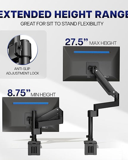 VIVO Premium Aluminum Tall Extended Monitor Arm for Ultrawide Monitors up to 49 inches and 33 lbs, USB Single Desk Mount Stand, Pneumatic Height Adjust, Max VESA 100x100, Black, STAND-V101GTU