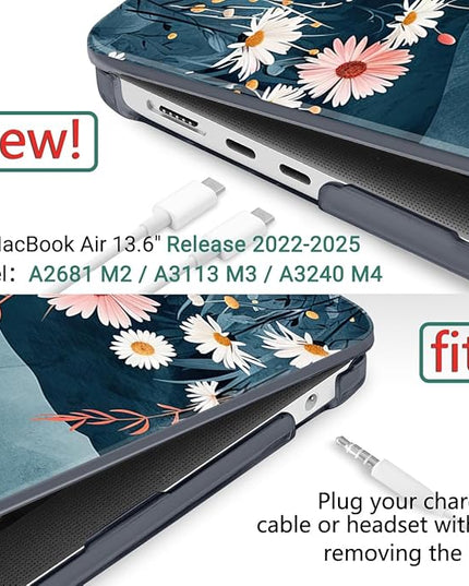 DONGKE for M4 MacBook Air 13.6 Inch Case 2025 2024 2023 2022 Model A3240 A3113 A2681 M3 M2 Chip, Plastic Hard Shell Case Cover with Touch ID for MacBook Air 13 Inch M4 - Sun & Daisie