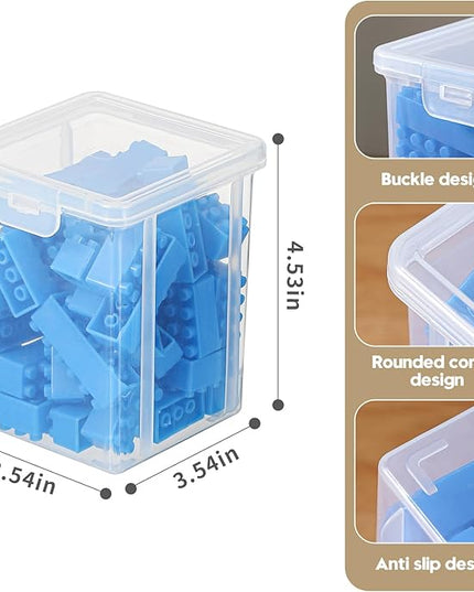 10 Pack Small Clear Storage Bins with Lids - Stackable Plastic Organizer Boxes for Crafts, Art Supplies, Jewelry, Beads, Office Tools - 3.5x3.5x4.5 Inch, Square Medium