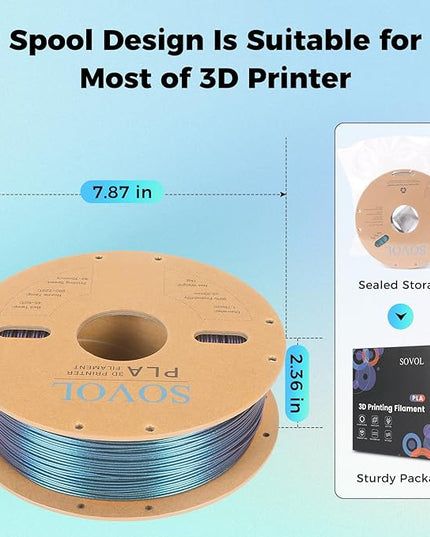 Sovol PLA Filament 10KG, Silk Tri Color & Dual Color Co-Extrusion PLA, Shiny Multicolored Fast Change Rainbow 3D Printer Filament, Matte & Glitter & Glow in The Dark PLA 1.75mm 1kg/ 2.2lbs +/-0.03mm