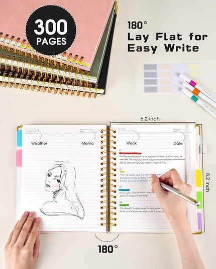 Hardcover Spiral Notebook journal with Removable Dividers Tabs, 300 Pages Leather 5 Subject Notebook College Ruled, 100GMS Notebooks for Work School Note taking,Lined Journal for Women,A5 White