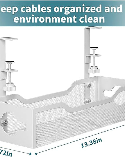 Under Desk Cable Management Tray 3 Pack, Cable Management Under Desk No Drill, Cable Organizer with Clamp for Wire Management, Cord Organizer for Office, Home - No Damage to Table (White)