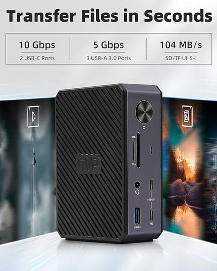 RVP+ USB C Docking Station 3 Monitors, 14-in-1, 10Gbps USB-C, 5Gbps USB 3.0, 85W Laptop-Charging, PD 18W, Triple Display-4K HDMI Dual Monitors & DisplayPort, Gigabit Ethernet, Audio, TF/SD 3.0(RVP-G8)