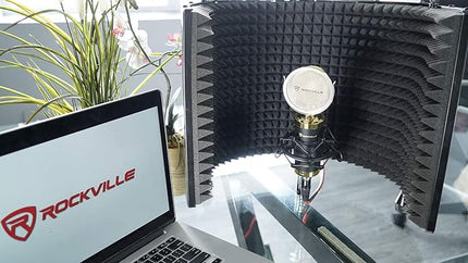 Rockville RCM02 Pro Studio Condenser Microphone, Cardioid Pattern, All-Aluminum Chassis with Steel Basket, Dual Connectivity XLR and 3.5mm, Shock Mount, Cables, for Recording and Podcasting