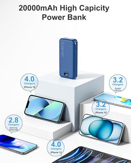 20000mAh Ultra-Portable-Charger-Power-Bank PD20W with Built in Cables&AC Wall Plug,Fast Charging Cell Phone Charger Battery Pack,LED Display Travel Battery Bank for All iPhone,Samsung,Android