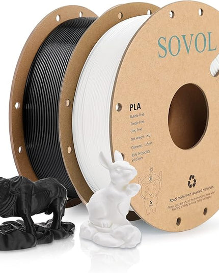 Sovol PLA 3D Printer Filament 2kg (4.4 lbs) Spool Printing Materials, Wiring Tightness, Dimensional Accuracy +/- 0.03 mm, 1.75 mm, Black+White