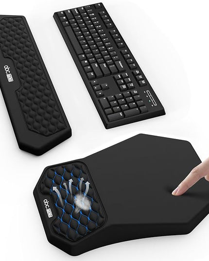 Ergonomic Mouse Pad and Keyboard Wrist Rest Support Set, Massage Design Mousepad for Carpal Tunnel Pain Relief, Memory Foam, Non-Slip PU Base for Computer Desk, Black