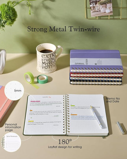 Dotted Spiral Journal Notebook, A5 Hardcover Spiral Journals for Women Men, 100 GSM Dot Grid Paper Notebooks, 150 Pages Spiral Bullet Dotted Notebook for Writing Note Taking 5.75" x 8.38" Olive Green