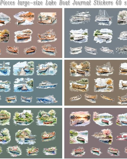 Dwpetzo Vintage Lake Boat Scenery Scrapbook Stickers Set, 120 Pieces Decorative Transparent PET Stickers for Journaling, Junk Journal Supplies, Collage, Scrap Book, Bujo
