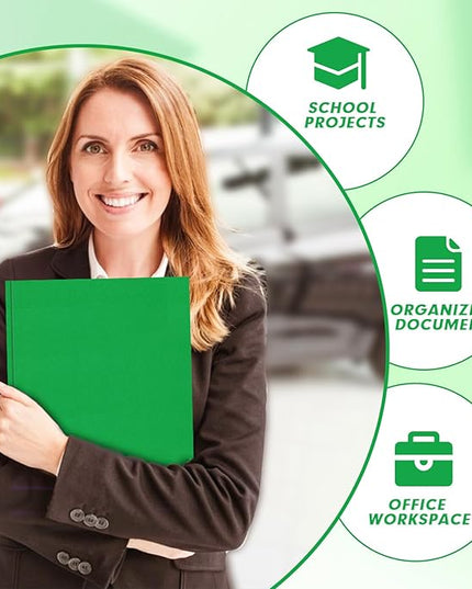 Two Pocket Folders, PANDRI 30 Pack Two Pocket Folders with Prongs, 3 Prong Folders Designed for Office and Classroom, Letter Size Green