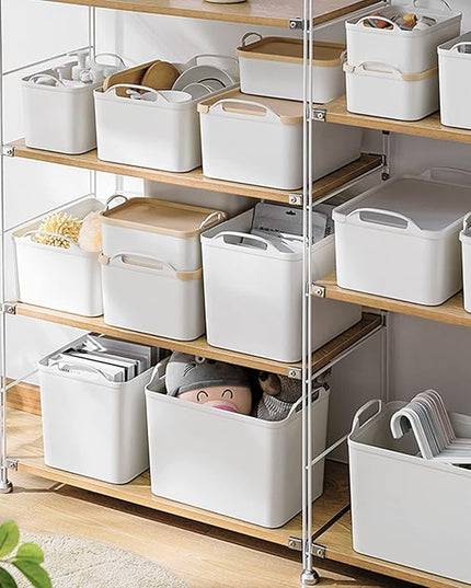 ANMINY 12PCS Plastic Storage Bins Containers with Lids, Large White Storage Organization Bins Boxes, Lidded Plastic Storage Baskets for Closet Shelves Drawers Desktop Home Office