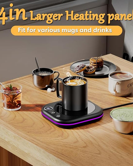Mug Warmer Upgraded,Coffee Mug Warmer for Desk LEDs Light 3 Temp Settings (113-167°F) 1-12H Timer 4 H Auto Shut Off Beverage Cup Candle Warmer for Coffee Tea Milk(Black)