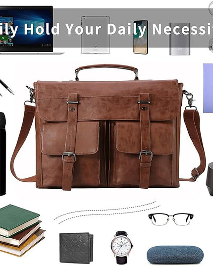 Leather Messenger Bag for Men,15.6 Inch Vintage Laptop Bag Briefcase Satchel