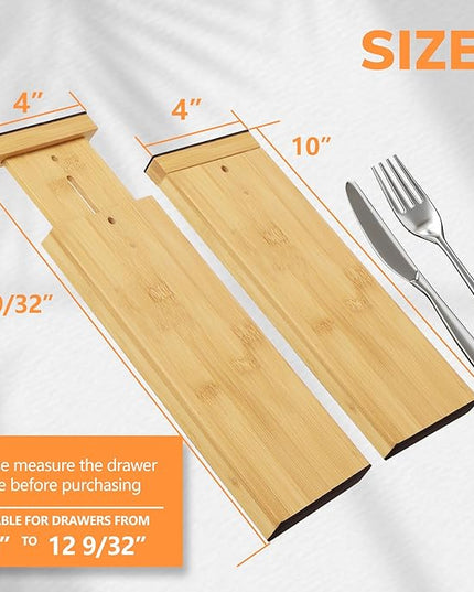 BAMEOS 4" High Bamboo Drawer Dividers - Adjustable Small Drawer Organizer - Kitchen, Dresser, Bathroom, Bedroom & Office - 4-pack