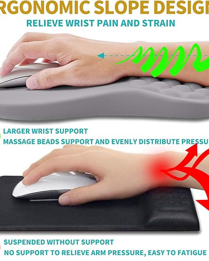 Hokafenle 2 In 1 Ergonomic Mouse Pad Wrist Support & Wrist Rest For Computer Keyboard Set, with Relieve Carpal Tunnel Pain Massage Bulge and Full Memory Gel Design (2In1 Set,Neutral Gray Light Purple)