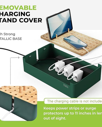 Prosumer's Choice Bamboo Charging Station - Multi Charger Station Organizer - Desk Docking Station for Phones, Tablets, Laptop - Wooden Charging Station with Removable Dividers - Cables Not Included