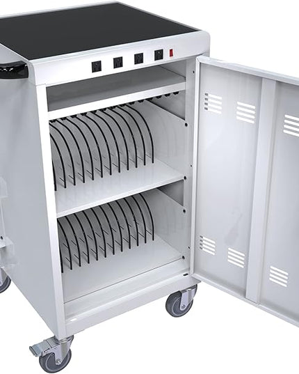 TOUPUWAN Laptop Charging Cabinet, 36 Unit Mobile Charging Cart and Cabinet with Power Cord Management, Fits Screen Sizes Up to 16.3", Fits Chromebook, Laptop, Fits School, Business, White with Outlet