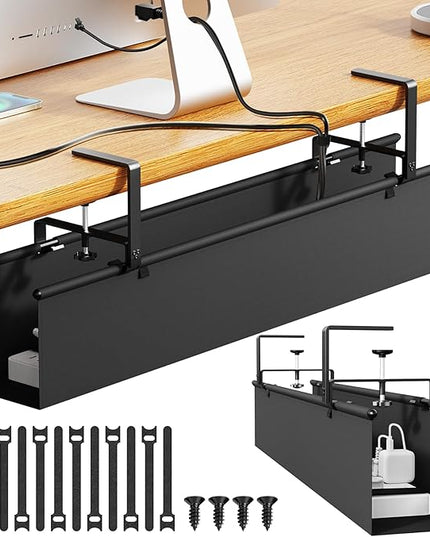 Dayacoo No Drill Under Desk Cable Management Tray, 36" Clamp/Screw Mount Cord Organizer for Desk, Fabric Cable Management Tray for Storage and Hide Cords, Cable Organizer for Office Home, Black