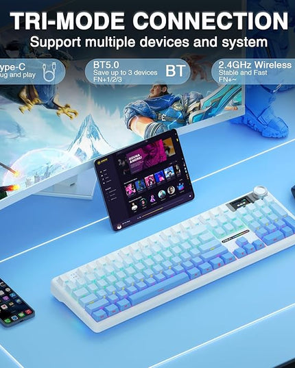 AULA F108 PRO - Wireless Mechanical Keyboard with Screen&Knob,Hot Swappable Gaming Keyboard with 8000mAh Battery,Pre-lubed Switches,RGB Backlit,PBT Keycaps Creamy Sounding Computer Keyboards,104 Keys