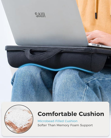 SAIJI Laptop Lap Desk, Portable Laptops Tray with Cushion, Drawer Storage, Phone Holder, Carry Handle, Phone Holder- Computer Laptop Stand for Bed Fits Up to 15.6 Inch Laptops